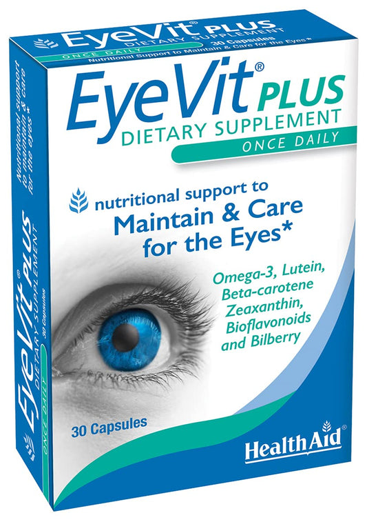 EyeVit Plus, Maintenance and Care for Eyes, 30 Capsules, Once Daily, Nutritional Support to Maintain & Care for The Eyes, Omega-3, Lutein, Beta-Carotene, Zeaxathin, Bioflavonids, and Bilberry