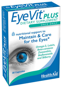 EyeVit Plus, Maintenance and Care for Eyes, 30 Capsules, Once Daily, Nutritional Support to Maintain & Care for The Eyes, Omega-3, Lutein, Beta-Carotene, Zeaxathin, Bioflavonids, and Bilberry