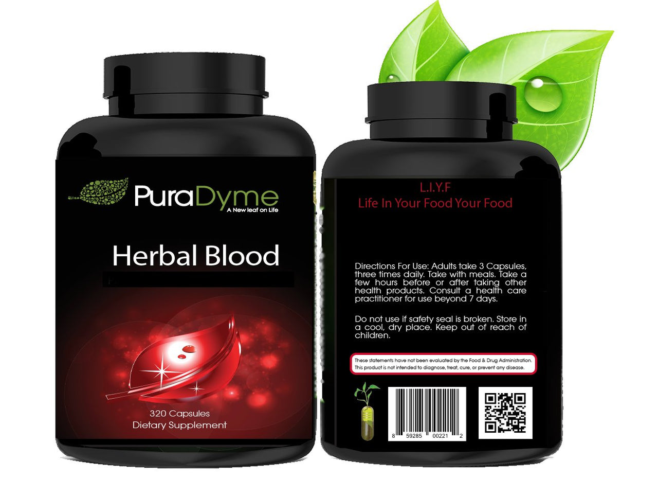 PuraDyme - Herbal Blood - Herbs in My Blood - 320 Capsules
