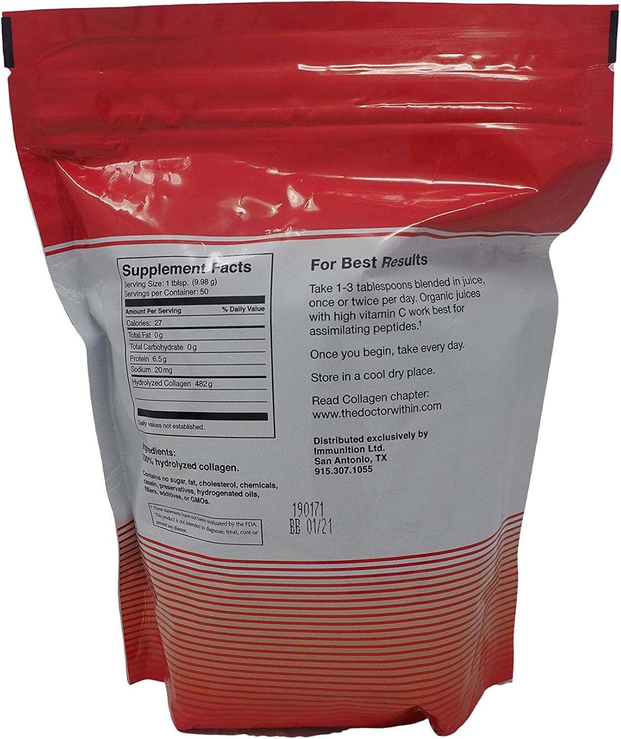The Doctor Within Hydrolyzed Collagen Powder  Unflavored, Grass-Fed Protein Peptides for Men and Women, 1.1 lbs