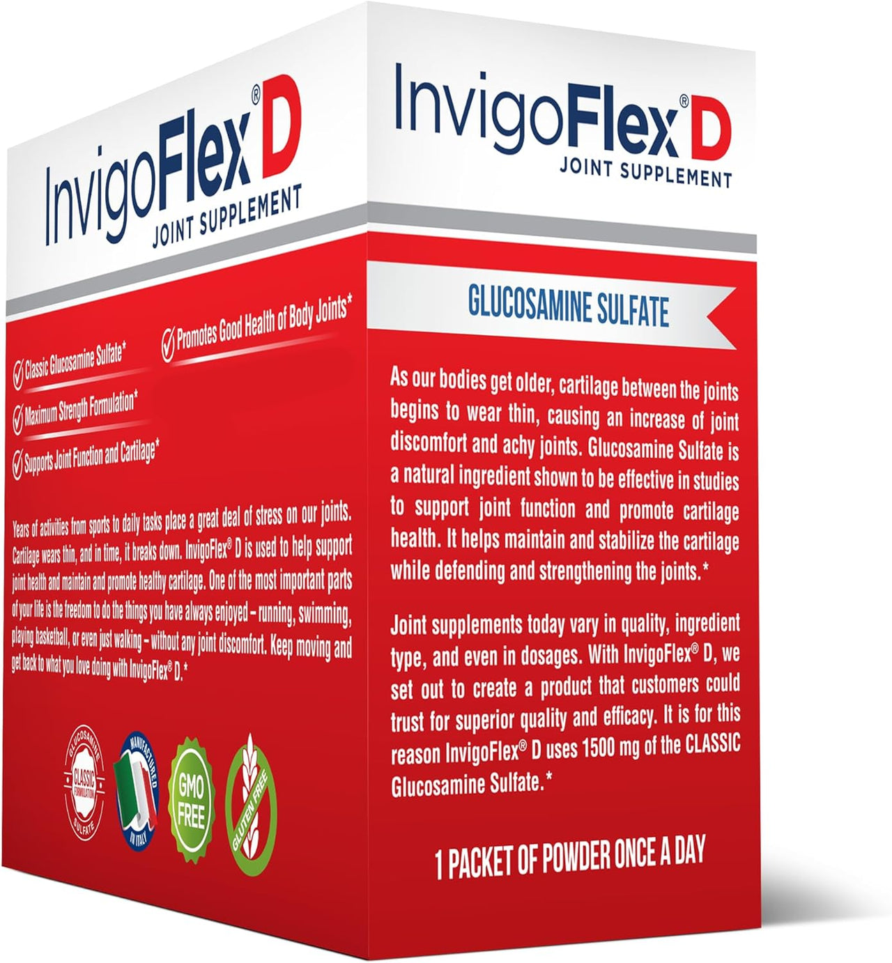 INVIGOFLEX 1500mg of Glucosamine Sulfate Powder (Classic Formulation) - Premium Joint Supplement for Knees, Hands, Back, and Hip Support D: Glucosamine Sulfate, Packets - 90 Packets