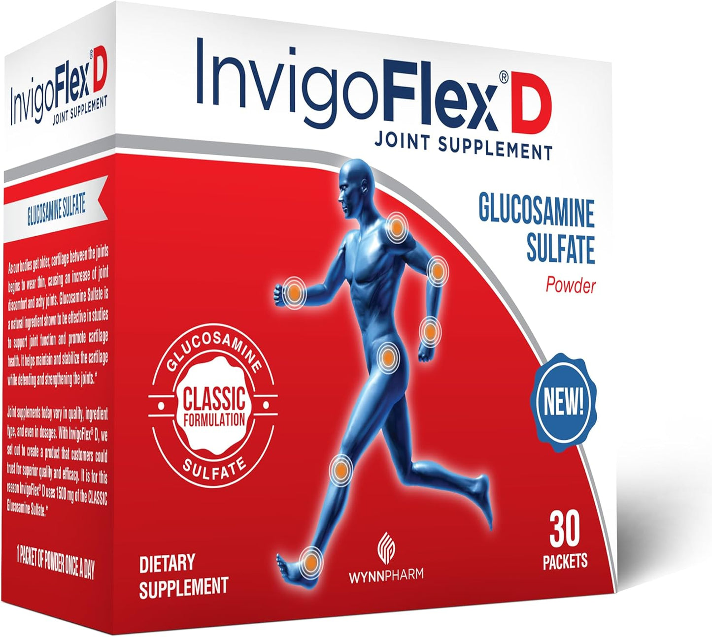 INVIGOFLEX 1500mg of Glucosamine Sulfate Powder (Classic Formulation) - Premium Joint Supplement for Knees, Hands, Back, and Hip Support D: Glucosamine Sulfate, Packets - 90 Packets