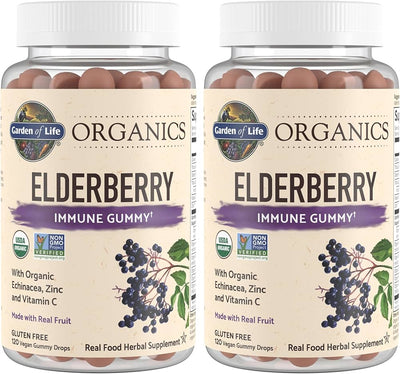 Elderberry Immune Gummy with Echinacea Zinc and Vitamin C Made with Real Fruit as a Real Food Herbal Supplement (120 Vegan Gummy Drops) Pack of 2