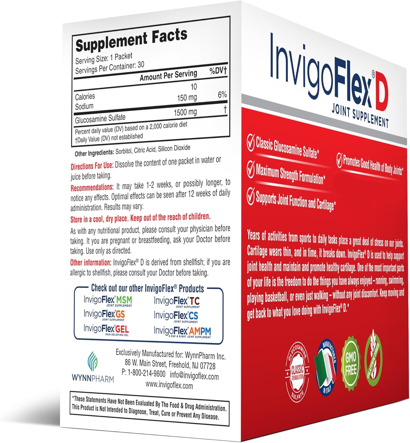 INVIGOFLEX 1500mg of Glucosamine Sulfate Powder (Classic Formulation) - Premium Joint Supplement for Knees, Hands, Back, and Hip Support D: Glucosamine Sulfate, Packets - 90 Packets