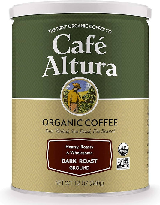 Cafe Altura Organic Coffee, Dark Roast, Ground Coffee 12 Ounce Can (Pack Of 2)