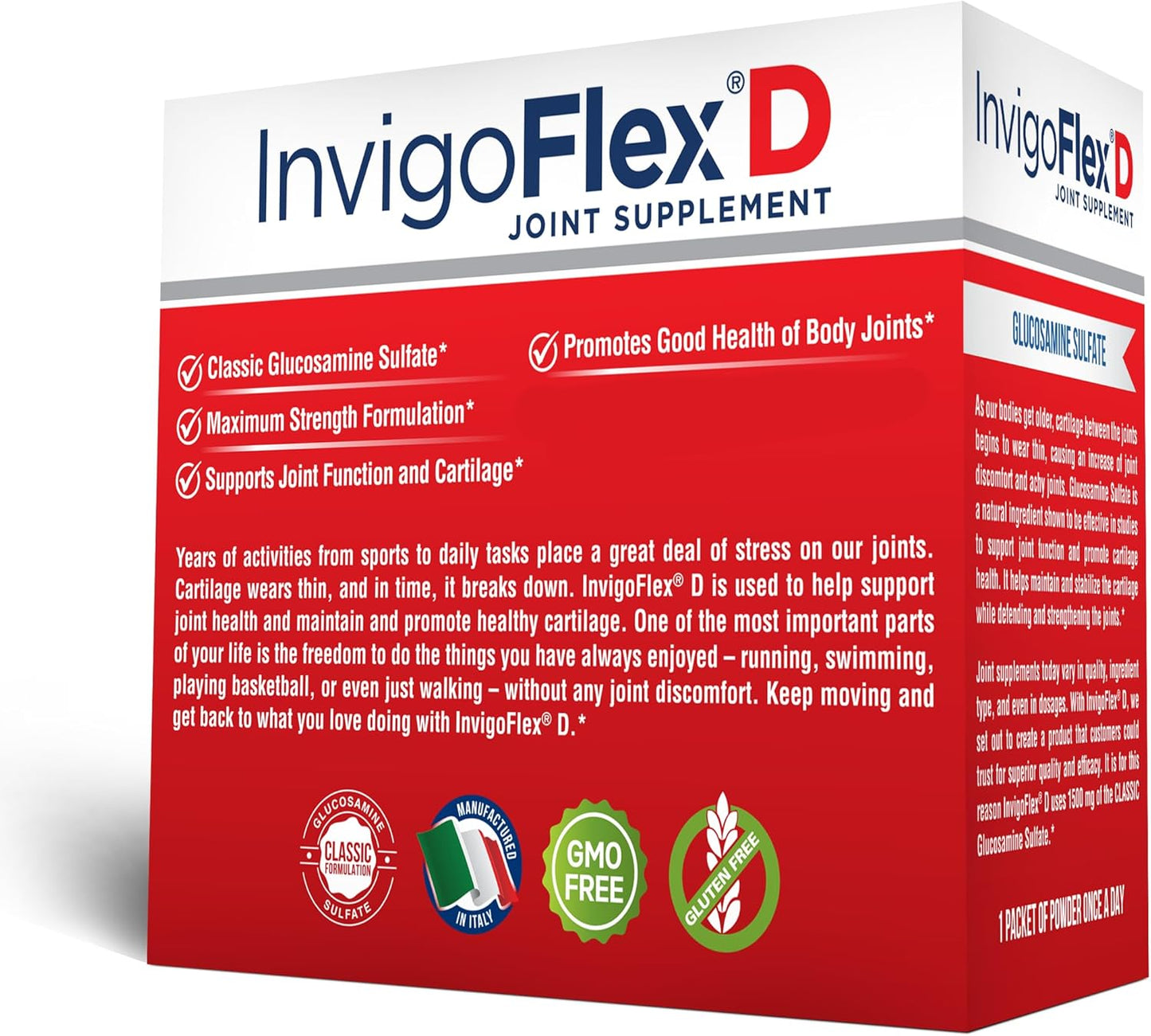 INVIGOFLEX 1500mg of Glucosamine Sulfate Powder (Classic Formulation) - Premium Joint Supplement for Knees, Hands, Back, and Hip Support D: Glucosamine Sulfate, Packets - 90 Packets