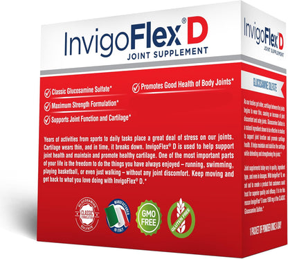 INVIGOFLEX 1500mg of Glucosamine Sulfate Powder (Classic Formulation) - Premium Joint Supplement for Knees, Hands, Back, and Hip Support D: Glucosamine Sulfate, Packets - 90 Packets