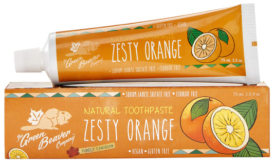 Green Beaver All Natural Organic Toothpaste, Vegan, Fluoride Free & Gluten Free Toothpaste, Zesty Orange Flavor, 75ml, 3 Pack