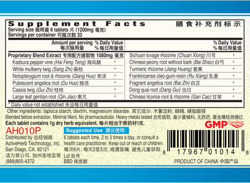 Guang Ci Tang Jian Zhou Tong Pian ShoulderEZ 200 Tablets Supplement Facts