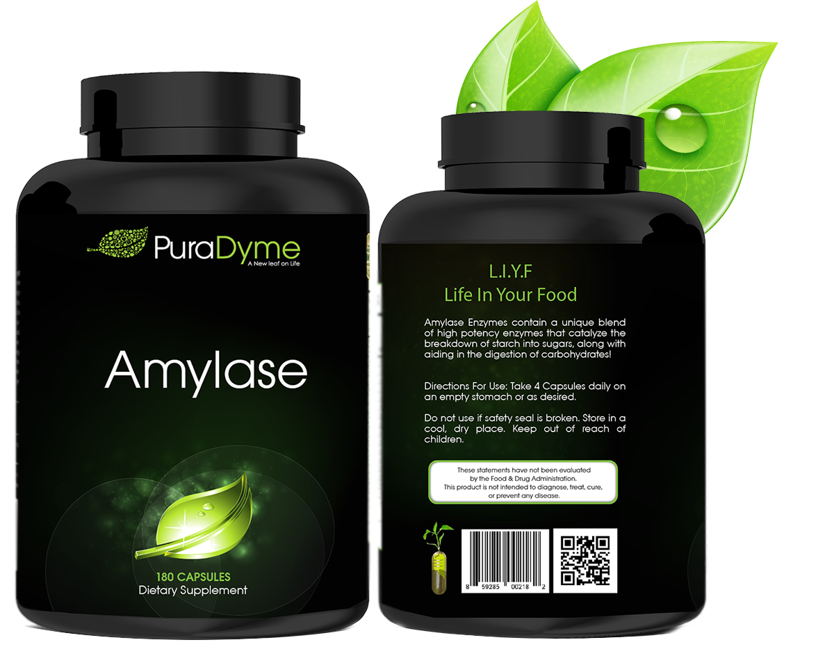 PuraDyme Amylase, 180 Capsules bottle