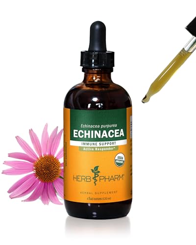 Herb Pharm Certified Organic Echinacea Root Liquid Extract for Immune System Support, Organic Cane Alcohol, 4 Ounce