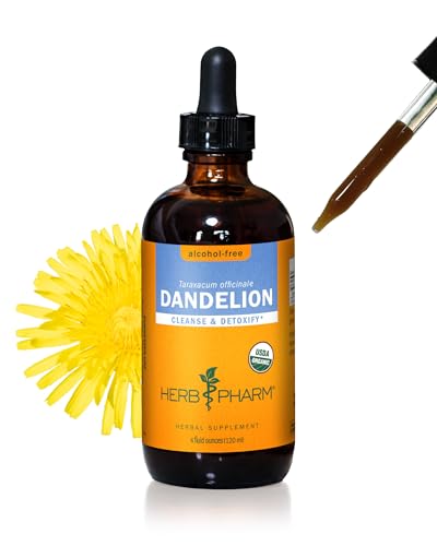 Herb Pharm Certified Organic Dandelion Liquid Extract for Cleansing and Detoxification, Alcohol-Free Glycerite, 4 Ounce