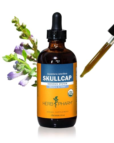 Herb Pharm Certified Organic Skullcap Liquid Extract for Nervous System Support, Organic Cane Alcohol, 4 Ounce