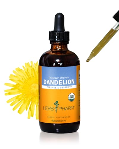 Herb Pharm Certified Organic Dandelion Liquid Extract for Cleansing and Detoxification, Organic Cane Alcohol, 4 Ounce