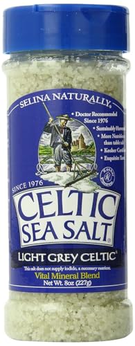 Light Grey Celtic Sea Salt Shaker  Easy to Use, Large Refillable, Reusable Glass Shaker with Additive-Free, Delicious, Gluten-Free, Non-GMO Verified, Kosher and Paleo-Friendly, 8 Ounces