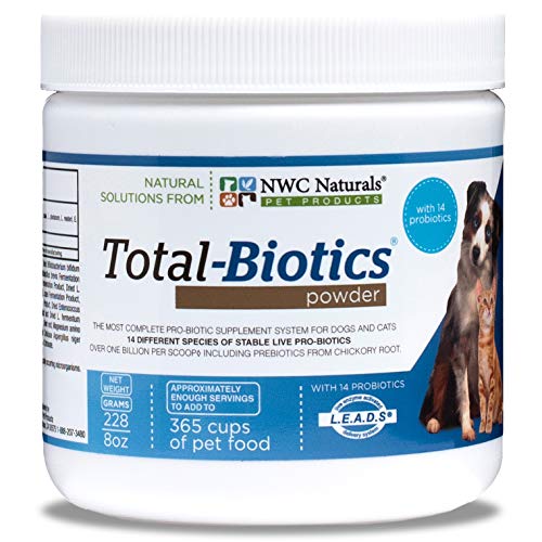 NWC Naturals Total-Biotics, Cat & Dog Probiotics for Digestive Health with Prebiotic, Unflavored Probiotic for Dogs & Cats, Supplement for Gut, Skin, Coat, Upset Stomach Relief, 365 Servings, 8 Ounces