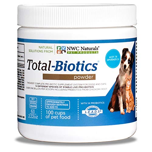 NWC Naturals Total-Biotics, Cat & Dog Probiotics for Digestive Health with Prebiotic, Unflavored Probiotic for Dogs & Cats, Supplement for Gut, Skin, Coat, Stomach Relief, 100 Servings, 2.22 Ounces