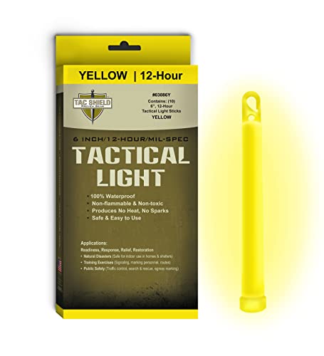 Tac Shield Tactical 12 Hour Light Stick (10-Pack), Yellow, 6" (03086Y)