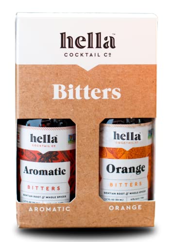 Hella Cocktail Co. 2-Pack Bitters Bar Set (3.4 Fl Oz Total) - Craft Aromatic and Orange Cocktail Bitters Made with Real Fruit Peel and Whole Spices