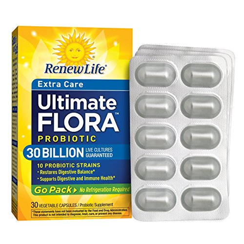 Renew Life Adult Probiotic - Ultimate Flora Probiotic Extra Care Go Pack, Shelf Stable Probiotic Supplement - 30 billion - 30 Vegetable Capsules (Packaging May Vary)