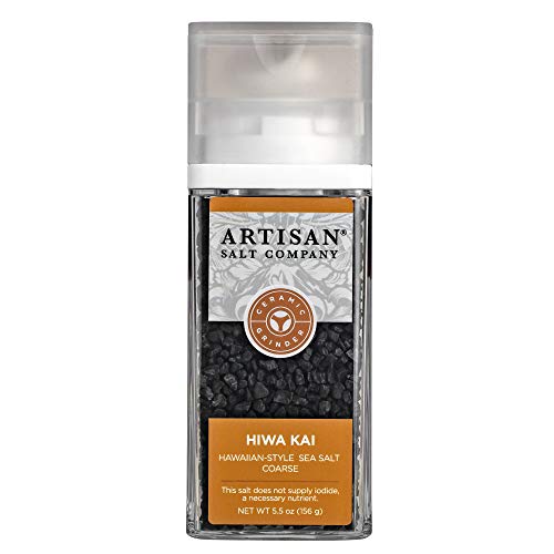 SaltWorks Hiwa Kai Black Hawaiian-Style Artisan Grinder Jar, Sea Salt, 5.5 Oz
