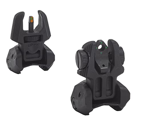 MEPROLIGHT MEPRO FRBS Flip-Up Backup Rear and Front tritium Sights, 4 Dot Rear / 1 Dot Front with Orange Hyper-Bright Color Ring, Green tritium dots for Low Light coditions, Black Body