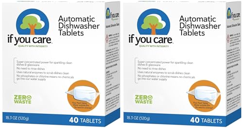If You Care Dishwasher Tablets 40 Count - Powerful, Plant Based, Concentrated, Biodegradable, Natural Dish Cleaner Detergent, Dishwashing Soap Tabs (Pack of 2)