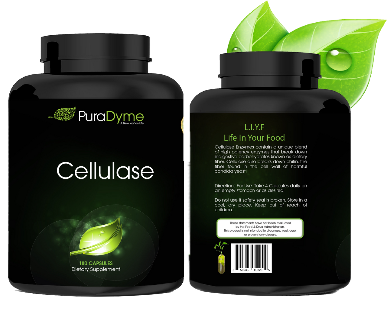 PuraDyme - Cellulase Enzyme Supplement, Supports Digestive Health, 180 Capsules bottle