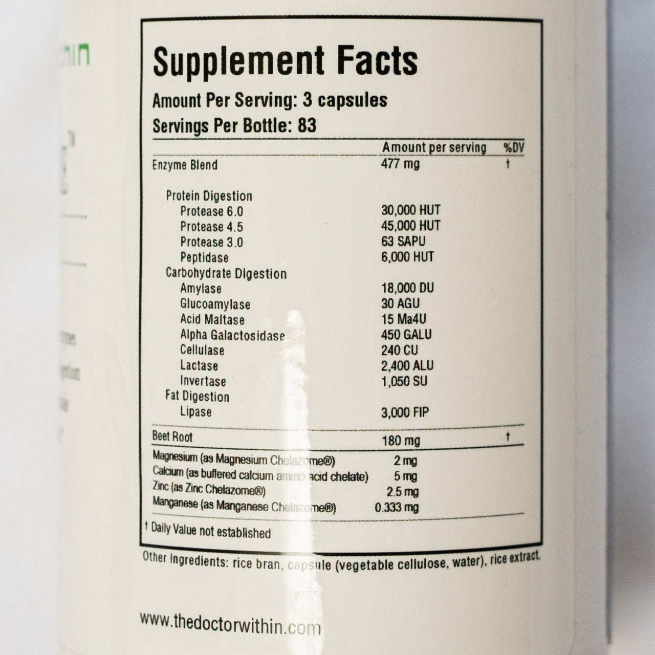 The Doctor Within - Digest-A-Zyme - Restores Critical Digestive Enzymes - 250 Veggie Capsules Supplement Facts