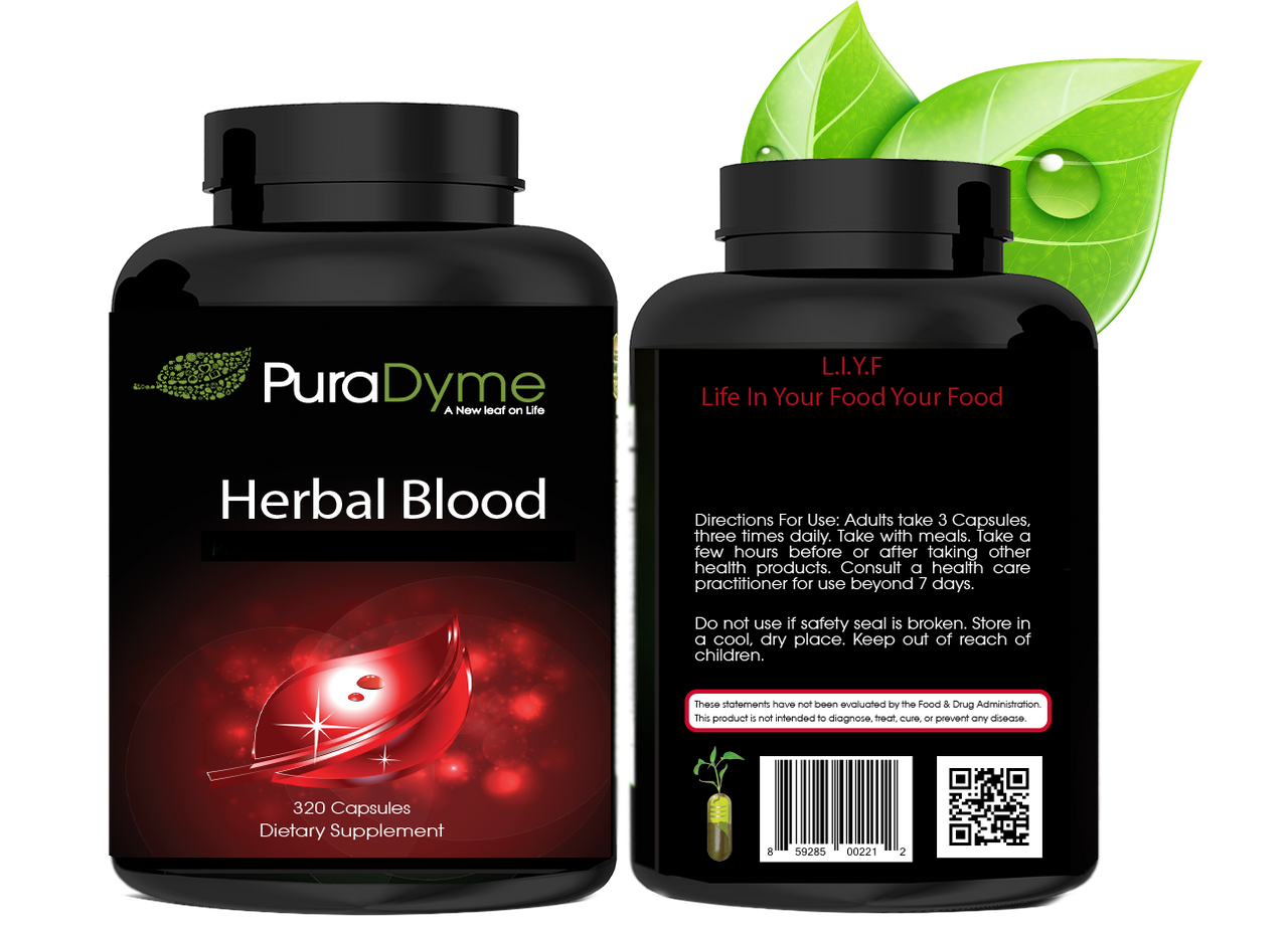 PuraDyme - Herbal Blood - Herbs in My Blood - 320 Capsules bottle