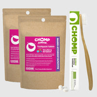 CHOMP JR NHAP Toothpaste Tablets Refills with Flossing Toothbrush