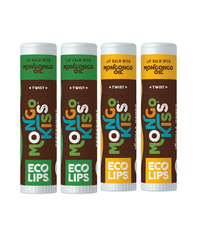 Eco Lips Mongo Kiss Organic Lip Balm 4 Pack - 100 Percent USDA Organic - Soothe, Moisturize Dry, Cracked and Chapped Lips - Made in USA (Peppermint & Vanilla Honey)