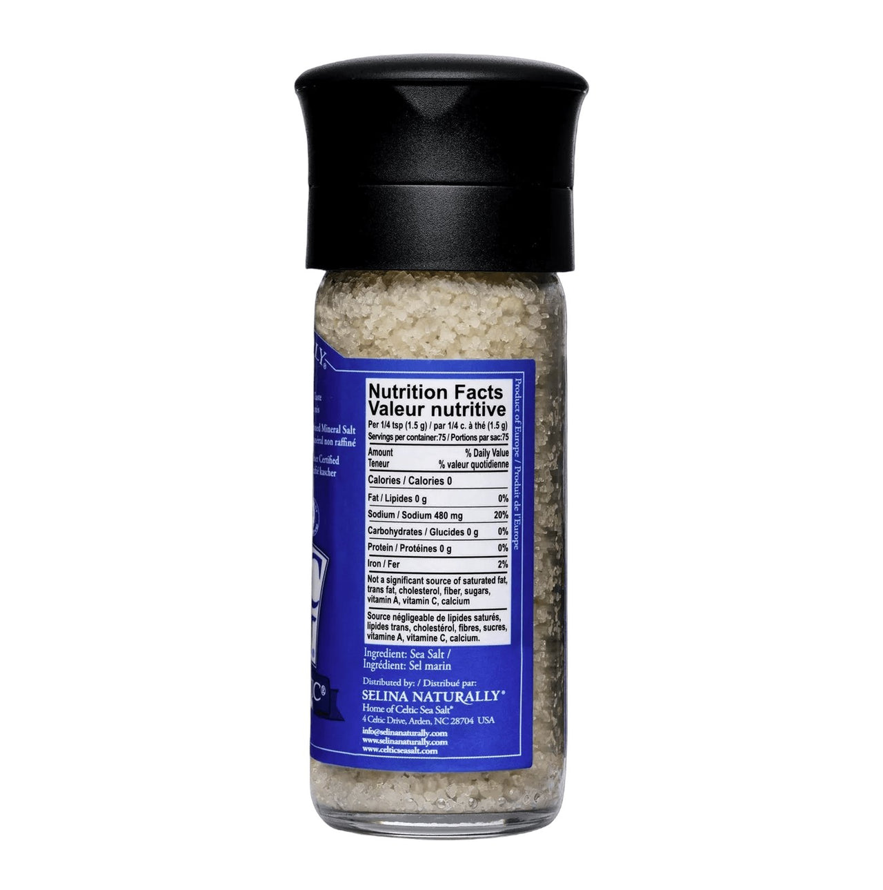 Selina Naturally Celtic Sea Salt Light Grey Course with Built in Grinder - 3 oz bottle