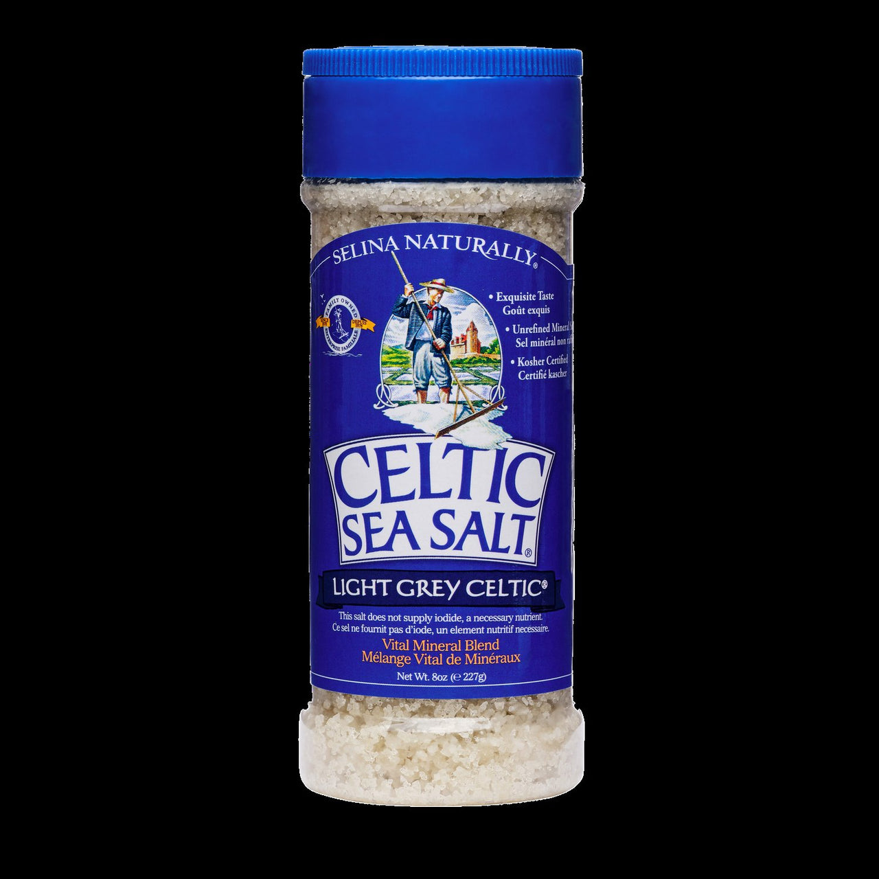 Light Grey Celtic Sea Salt Shaker  Easy to Use, Large Refillable, Reusable Glass Shaker with Additive-Free, Delicious, Gluten-Free, Non-GMO Verified, Kosher and Paleo-Friendly, 8 Ounces