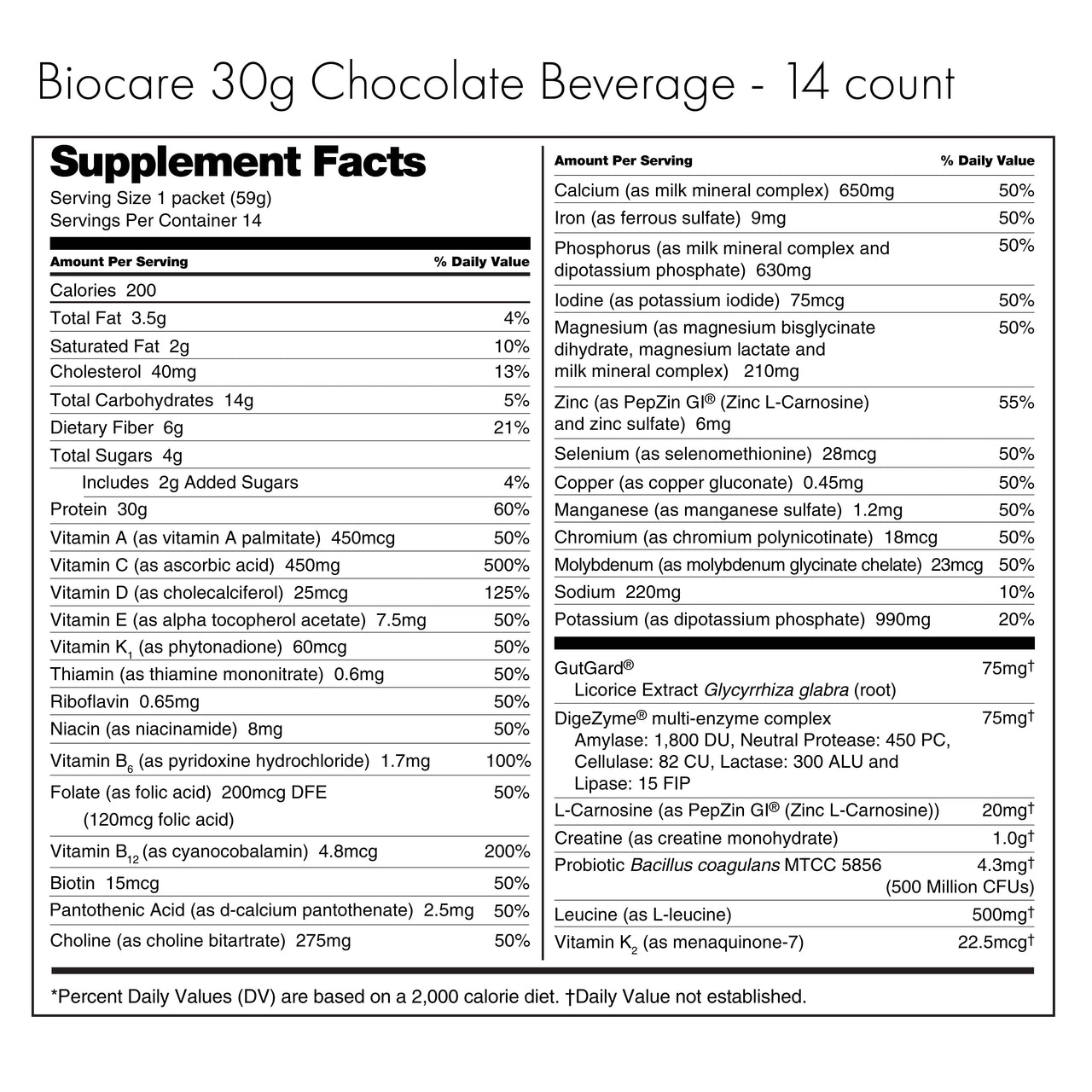 30G Protein Chocolate Biocare Dietary Beverage (14-Servings)
