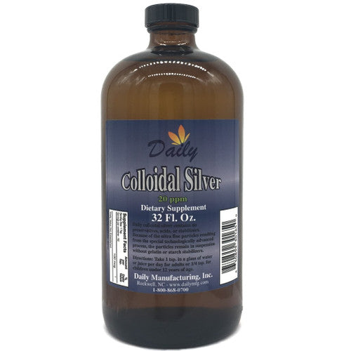 Daily Manufacturing Colloidal Silver (20 ppm - No Preservatives, Acids or Stabilizers) 32 oz Amber Glass Bottles