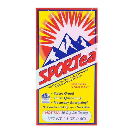 SPORTea Hot Tea - 20 Cup Size Teabags 1.4 oz - Energizing & Made in USA