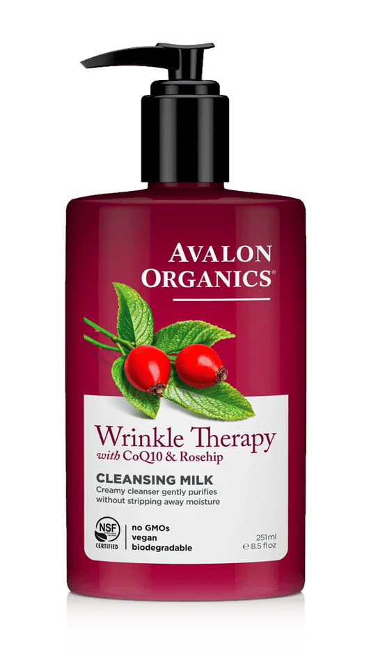 Avalon Organics Cleansing Milk, Wrinkle Therapy with CoQ10 & Rosehip, 8.5 Oz