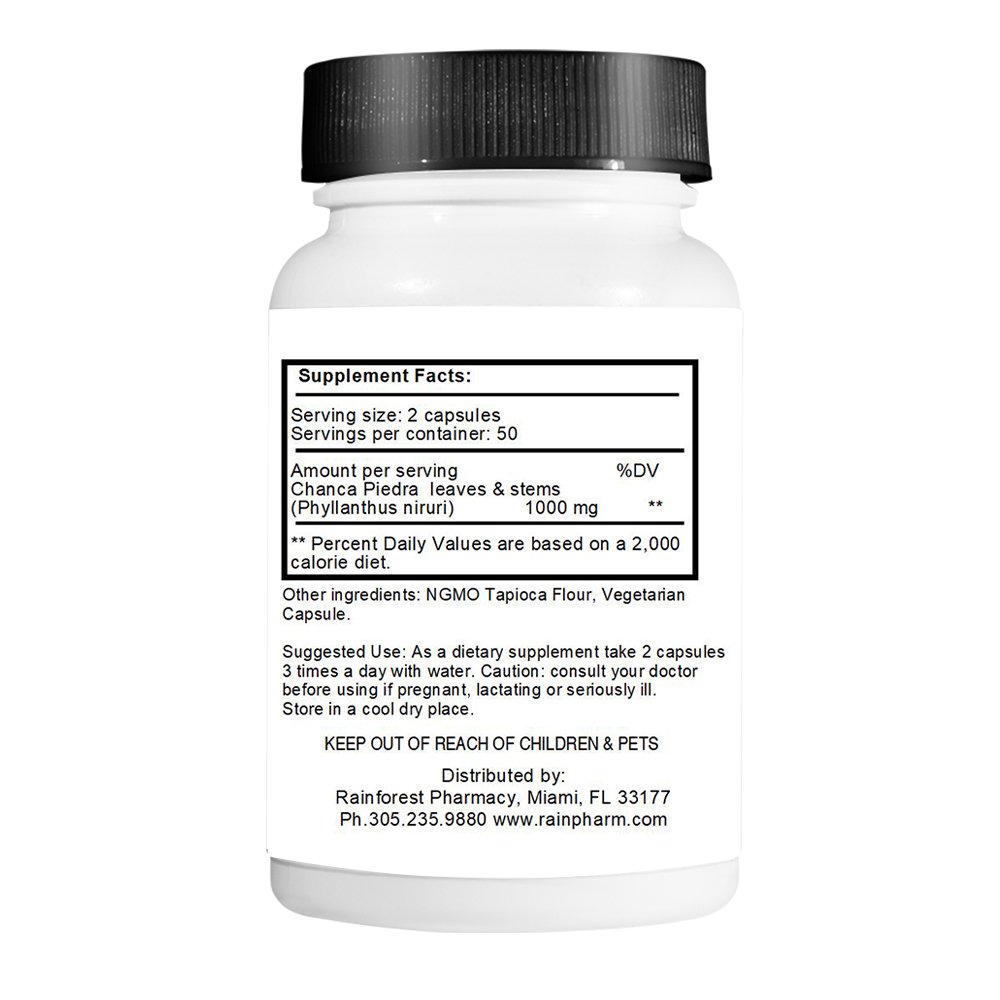 Chanca Piedra Stone Breaker  100 Vegetarian Capsules, 500 mg | Wildcrafted Whole Herb from The Amazon Rainforest Supplement Facts