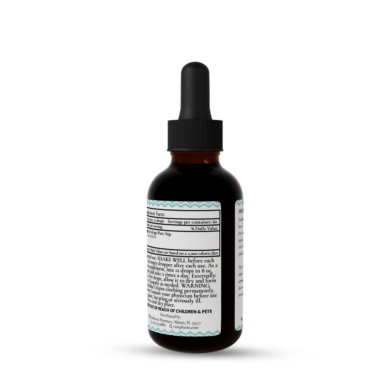 Sangre de Drago (or grado) Peruvian Dragons Blood Liquid (2oz) | 100% Pure Liquid Sap Ecologically Wildcrafted Croton Lechleri Dragons Blood for Digestive and Skin Health Supplement Facts