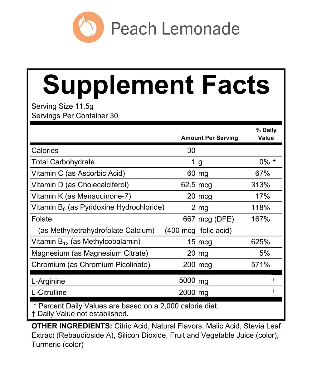 Circulation (The Original L-arginine Complete) Peach Lemonade -11.6 Oz (11.6, Peach Lemonade) Supplement Facts